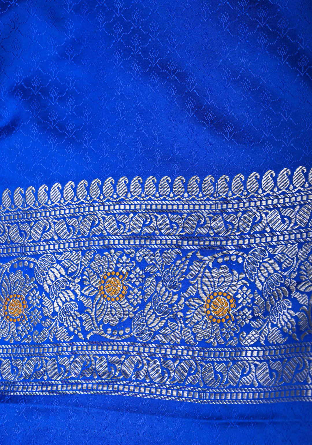 Ink Blue Meenakari Detailing on Banarasi Semi Mashru Silk Saree with Floral Jaal and Zari Border