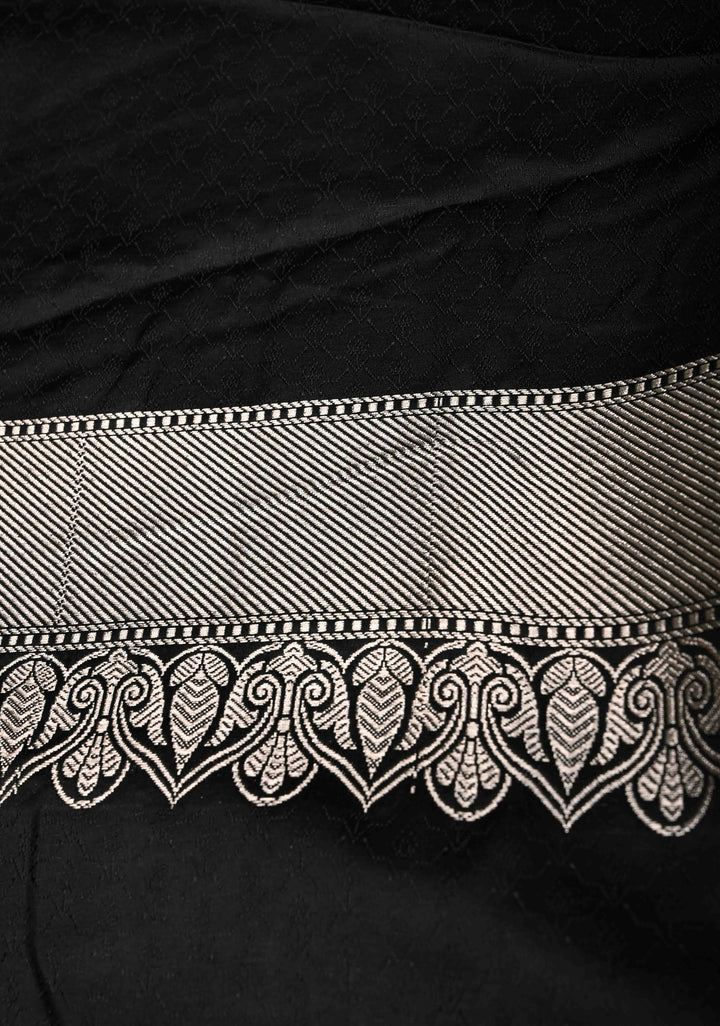 Black Banarasi Semi Mashru Silk Saree with Zari Buttas and Zari Border