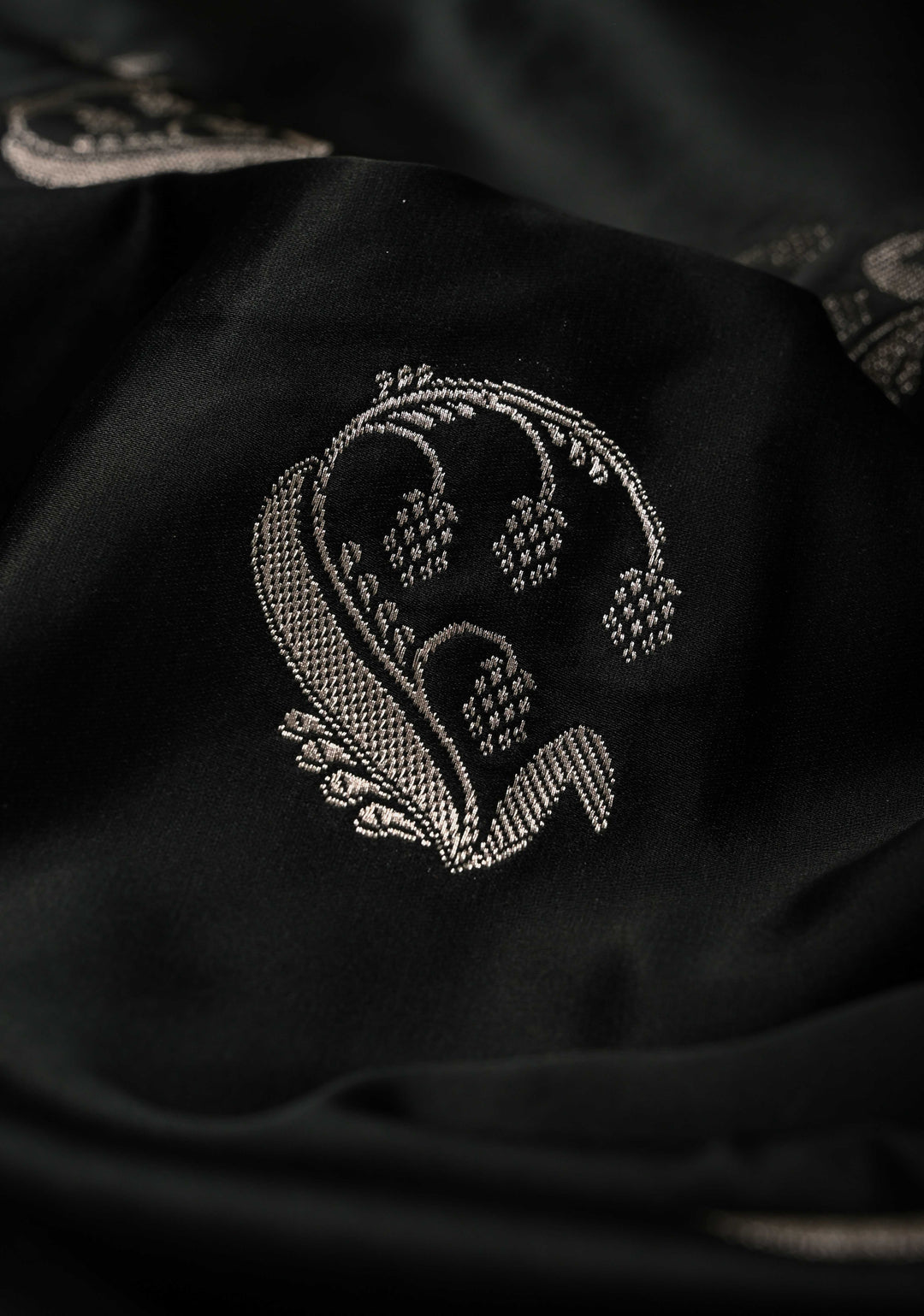 Black Banarasi Semi Mashru Silk Saree with Zari Buttas and Zari Border