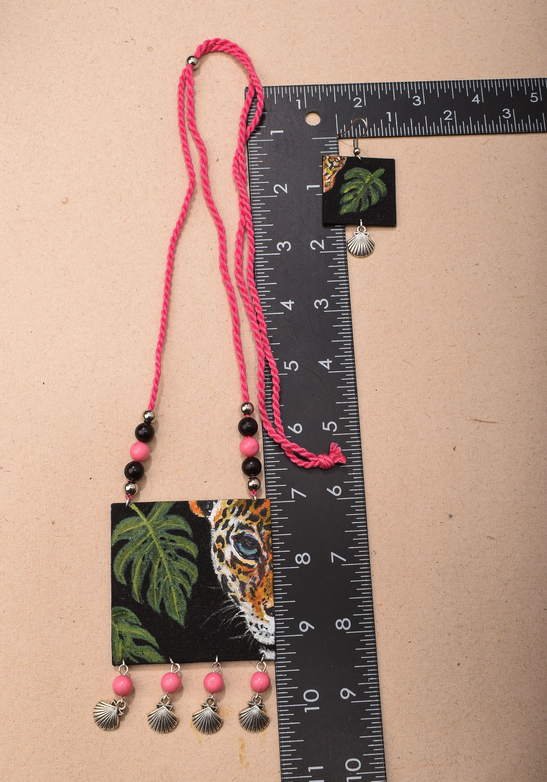 Bengal Tiger hand painted on Black base,Necklace and earrings set