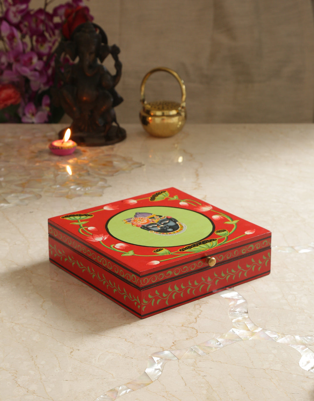 Spacious Pichawai Handpainted Krishna Box - Small