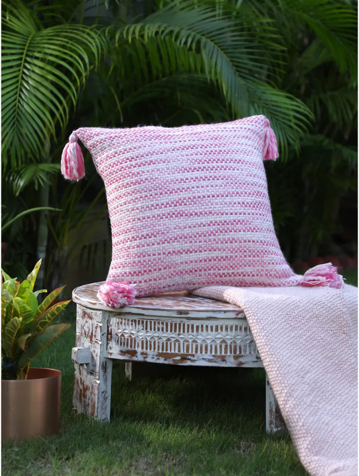 Cushion Cover With Tassels - Ivory And Pink