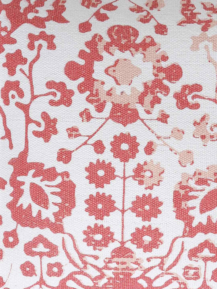 Peach Flower Printed Cushion Cover With Fringes And Tassels
