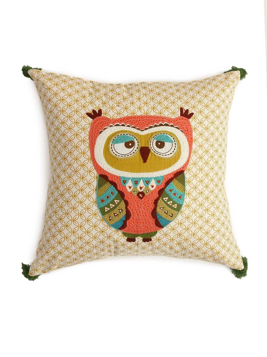 Enchanted Dream Scapes - Owl Design Embroidered & Appliqué Cushion Cover