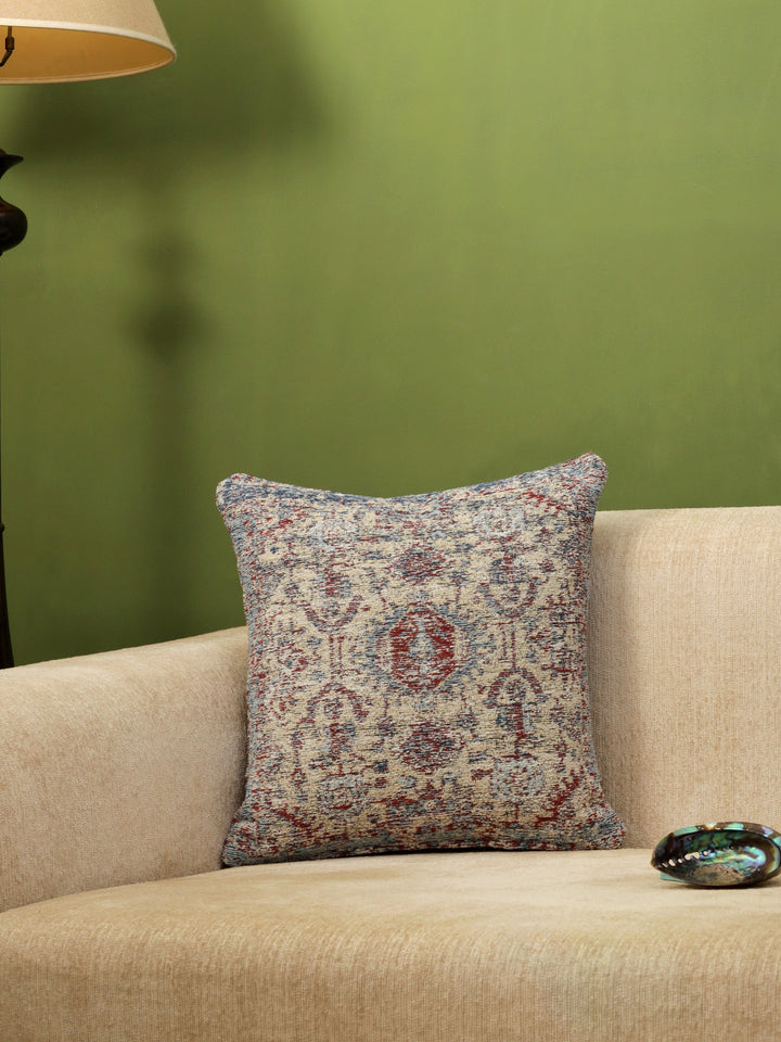Peach Flower Printed Cushion Cover With Fringes And Tassels