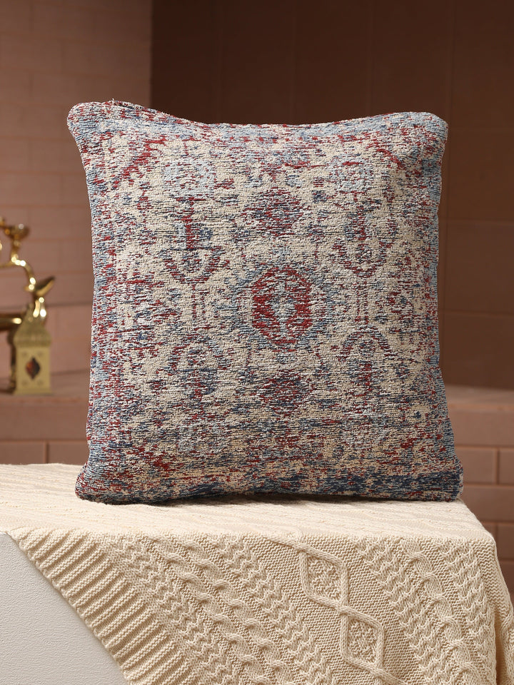 Peach Flower Printed Cushion Cover With Fringes And Tassels