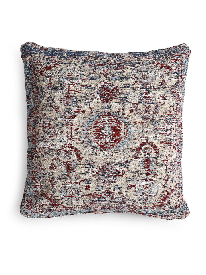 Peach Flower Printed Cushion Cover With Fringes And Tassels