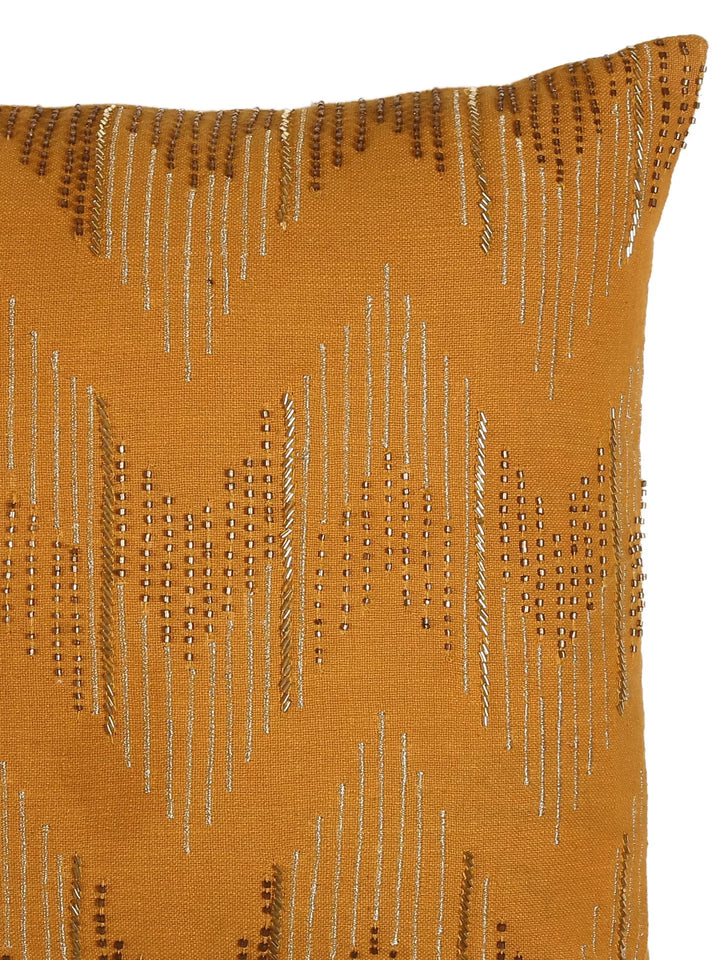 Hand Beaded Cushion Cover - Mustard