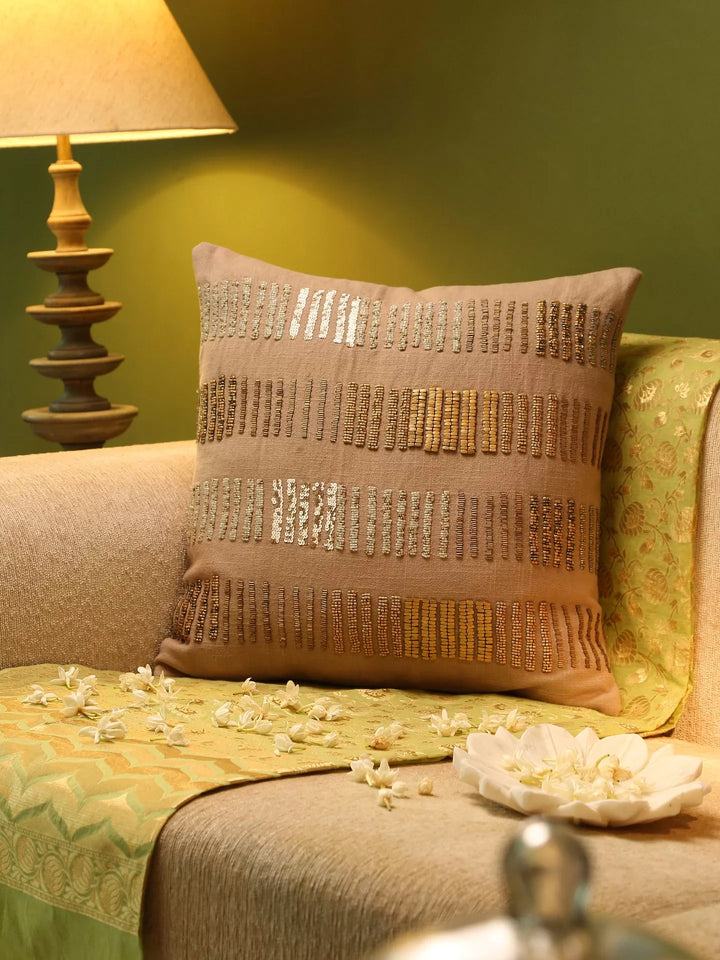 Hand Beaded Cushion Cover - Grey