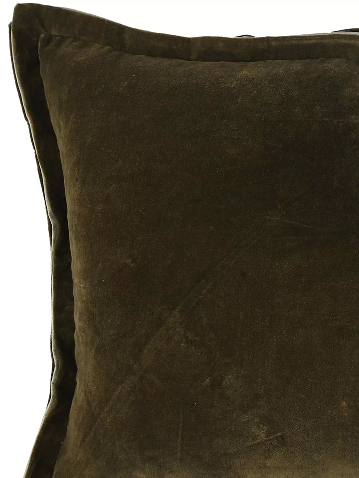 Cotton Velvet Cushion Cover - Olive Green With Contrast Border Trim