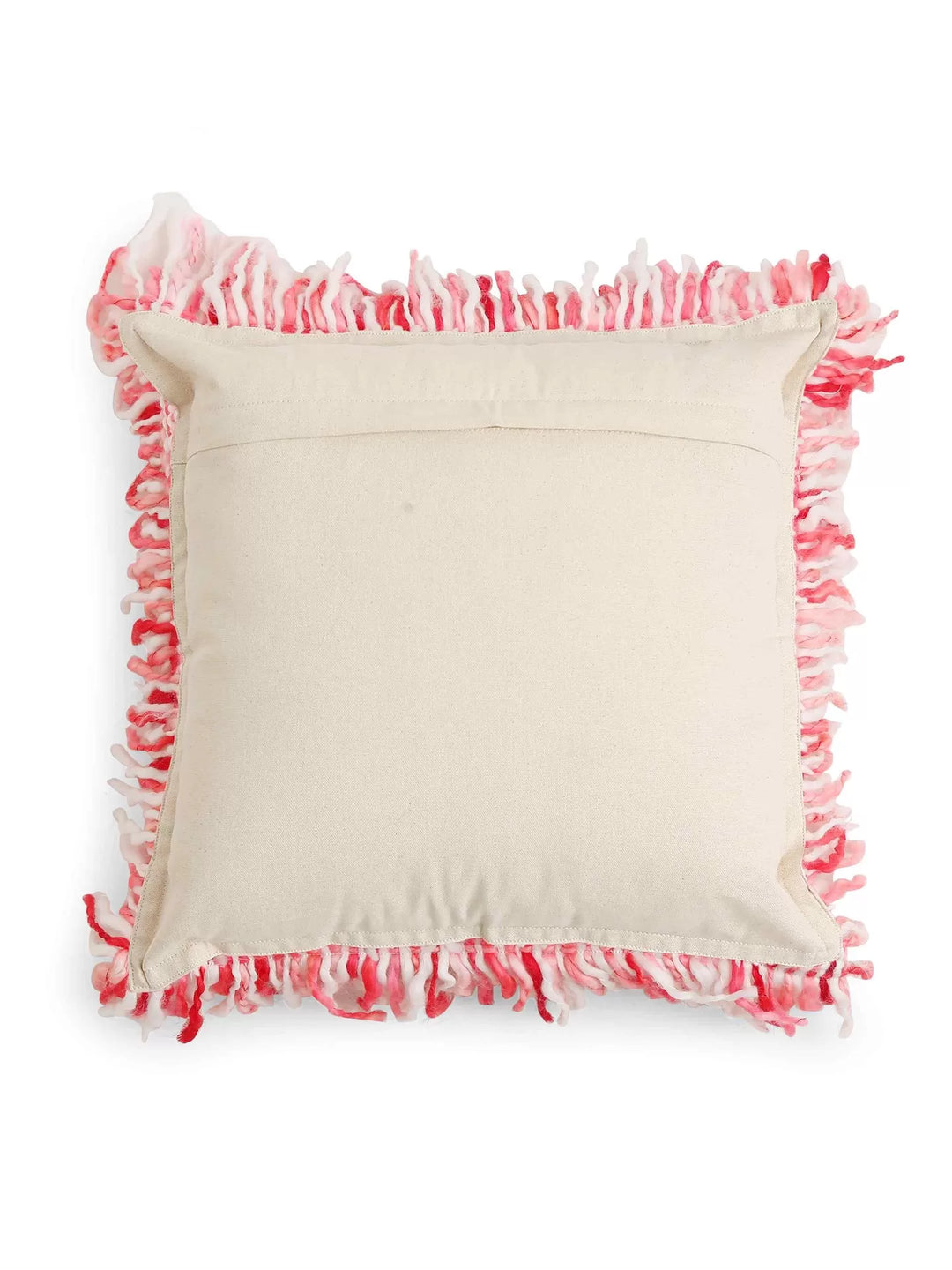 Acrylic Wool Cushion Cover - With Fuschia Soft Chunky Handwoven Fringes