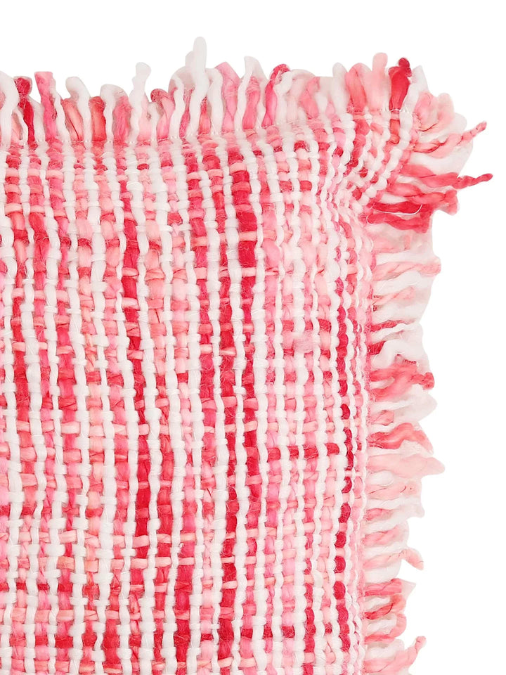 Acrylic Wool Cushion Cover - With Fuschia Soft Chunky Handwoven Fringes