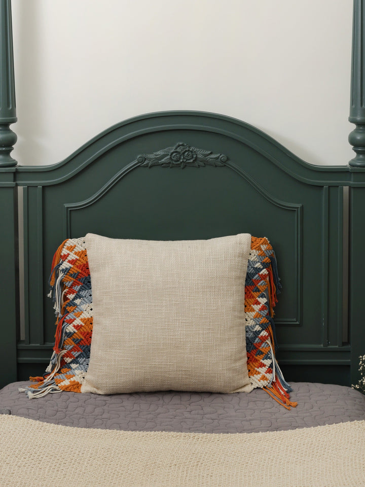 Macrame Tassels Colorful - Square Off White Cushion Cover