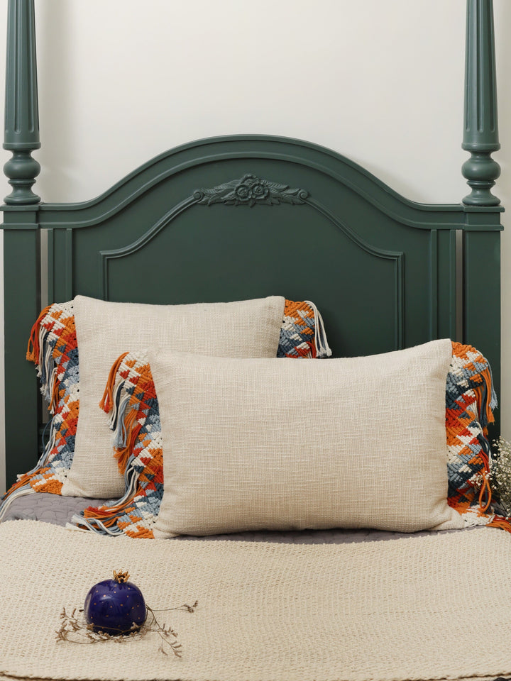 Macrame Tassels Colorful - Square Off White Cushion Cover