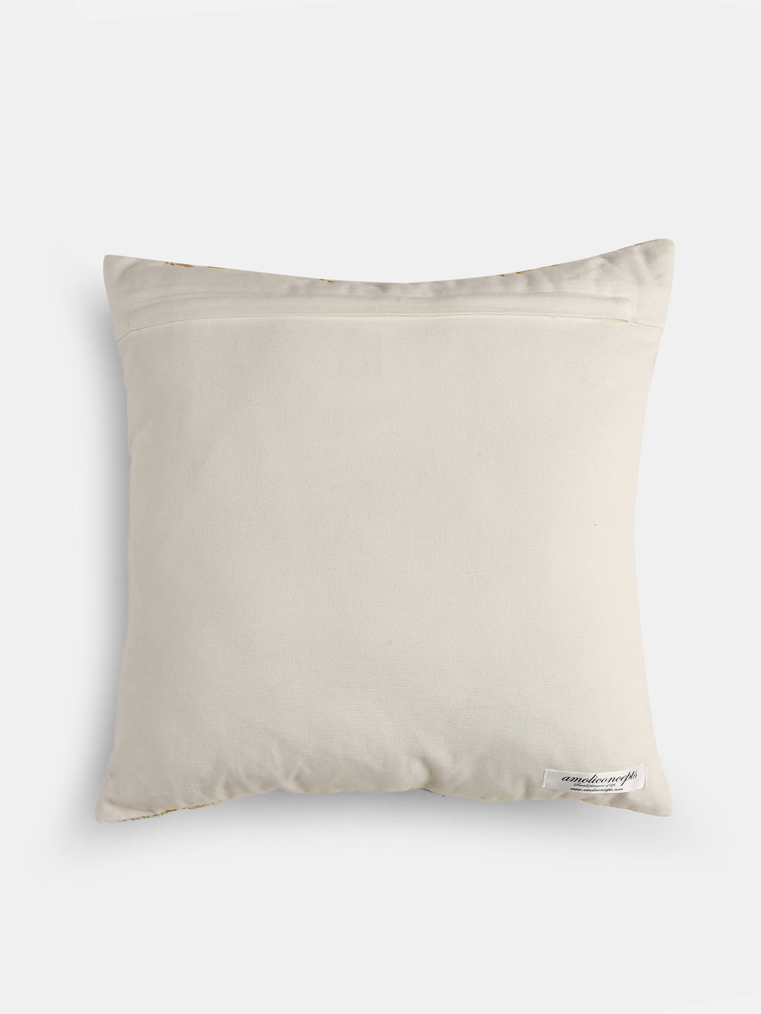 Stylish Amber Sky - Yellow Mughal Flower Embellished Cushion Cover