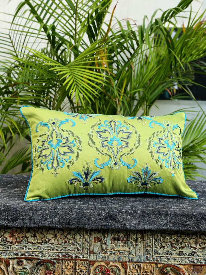Nature Inspired- Green Embroidered Cushion Cover
