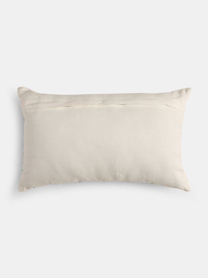 Nature Inspired- Off-White Cushion Cover with Blue and Green Motifs