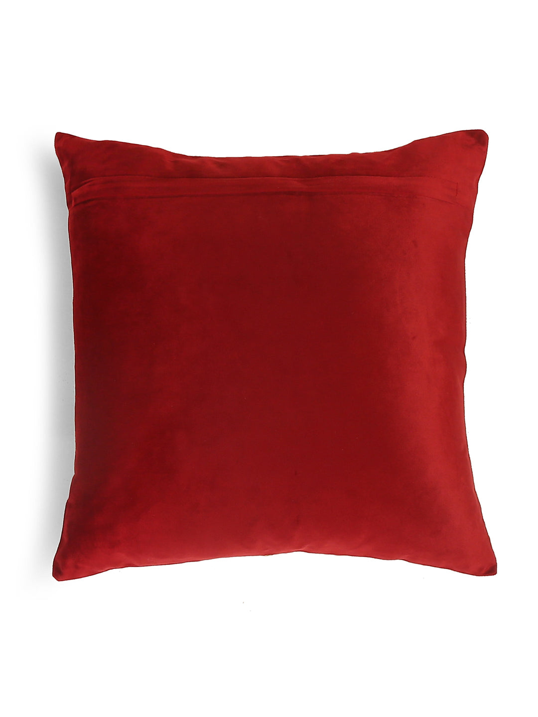 Velvet Cushion Cover - Burgundy Embroidered Flower Design
