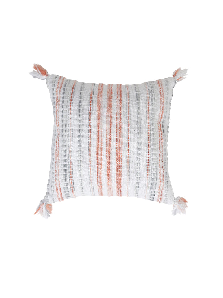 Ivory, Rust and Green Woven Cushion Cover with Tassels