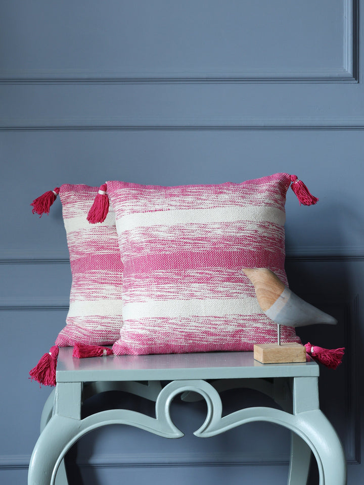 Pink hand-woven cushion cover (Set of 2)