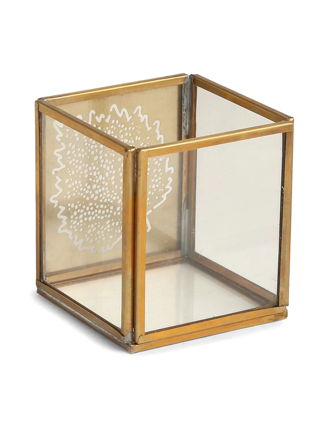 Candle Holders - Antique Gold And Glass Leaf Design Set of 2 | SHOBITAM