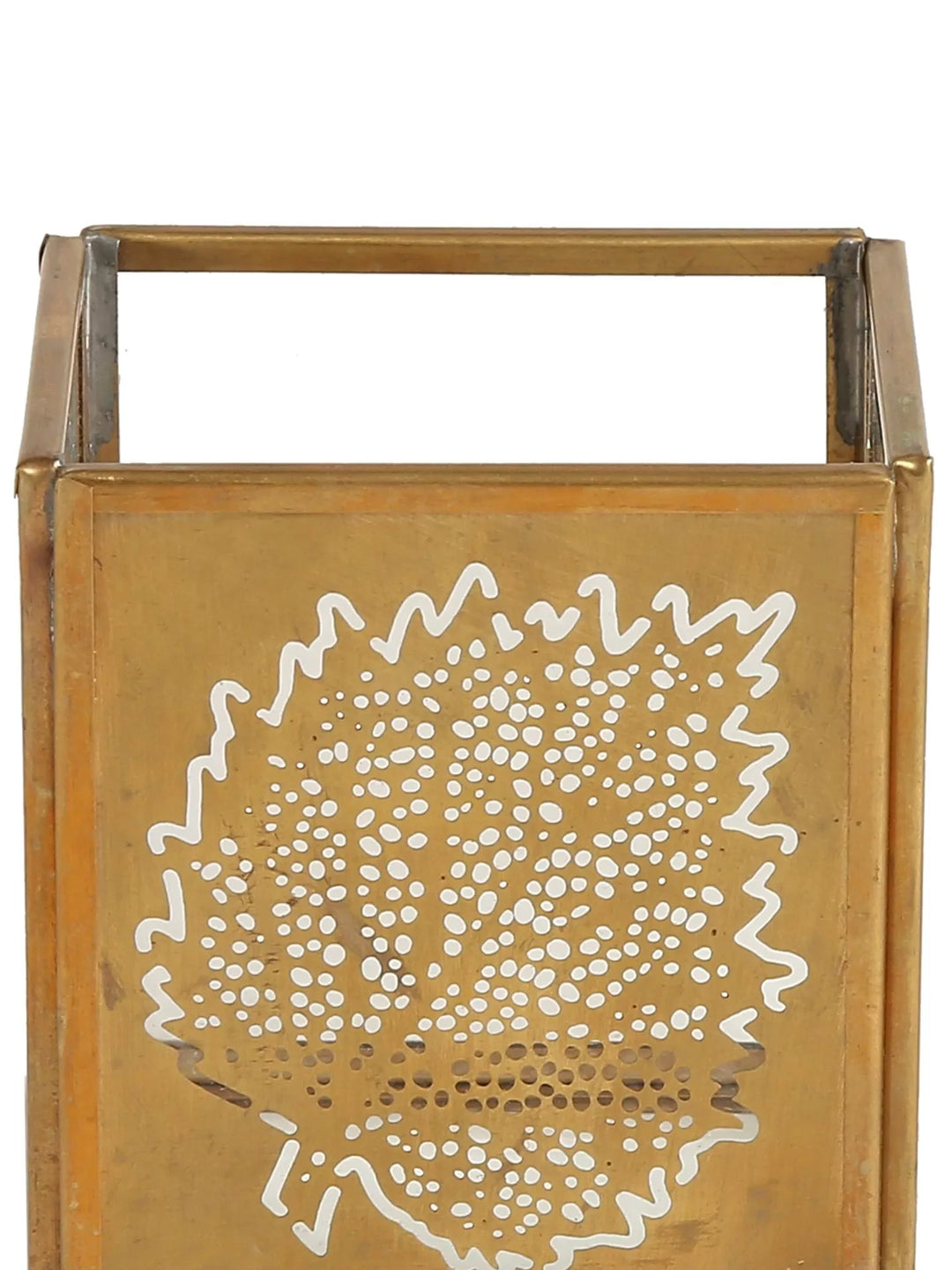 Candle Holders - Antique Gold And Glass Leaf Design Set of 2 | SHOBITAM