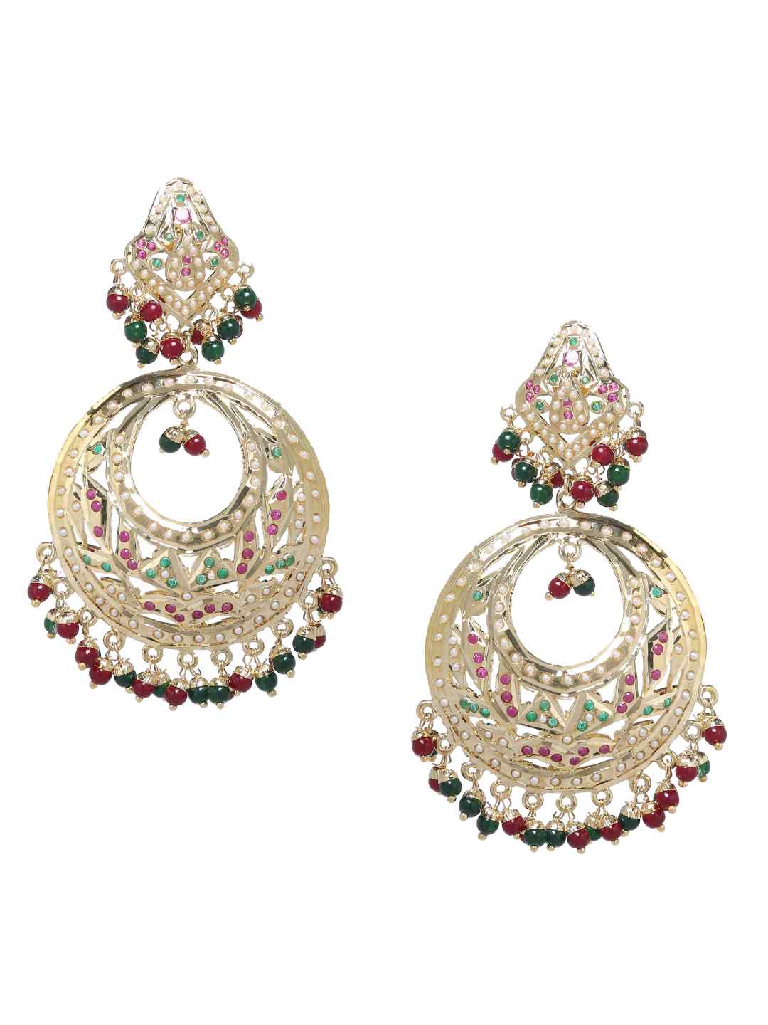 Chandbali - Maroon And Green Earrings | SHOBITAM