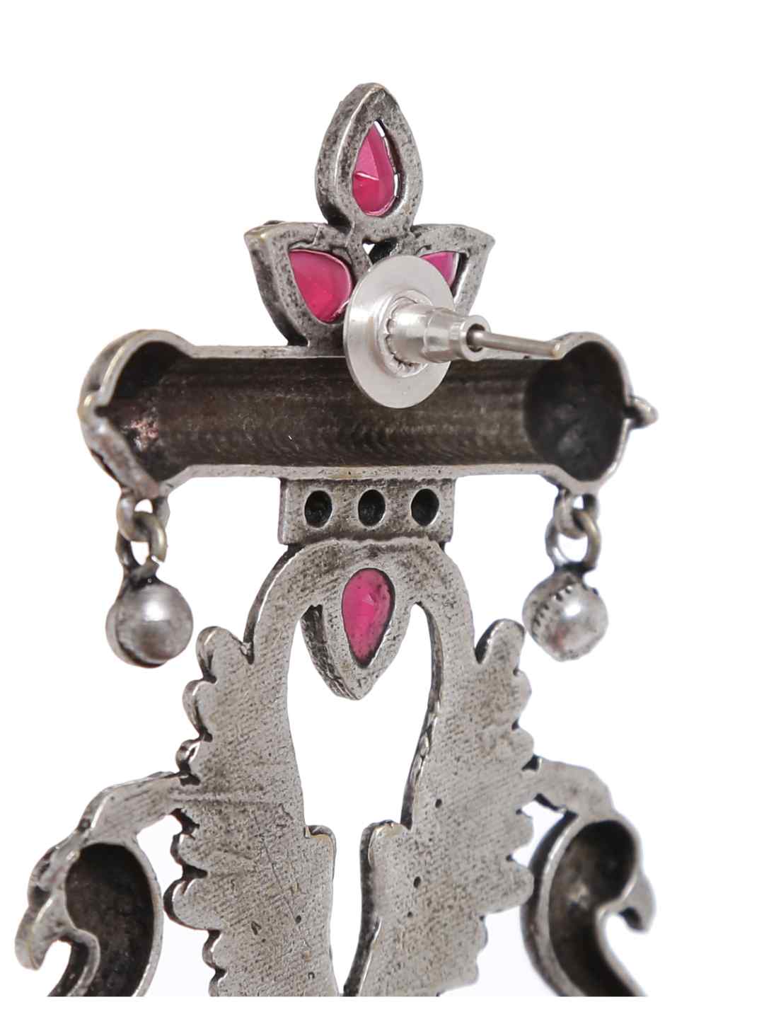 Earrings - Silver Tone With Pink Stones | SHOBITAM