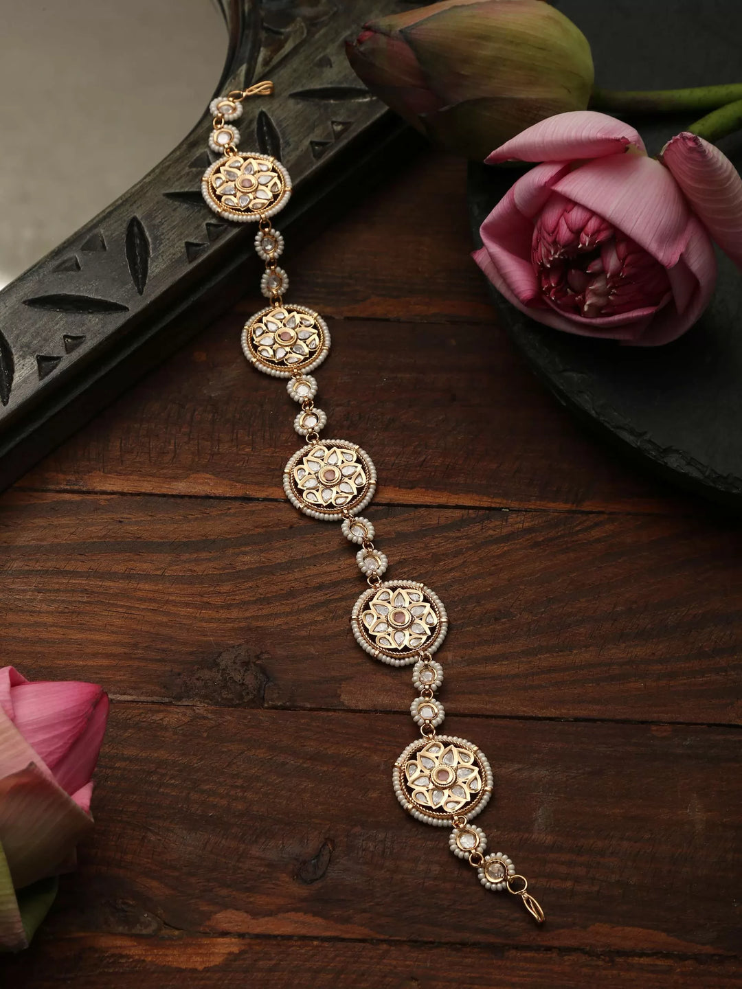 Kundan - Matha Patii With Pink Stones | SHOBITAM