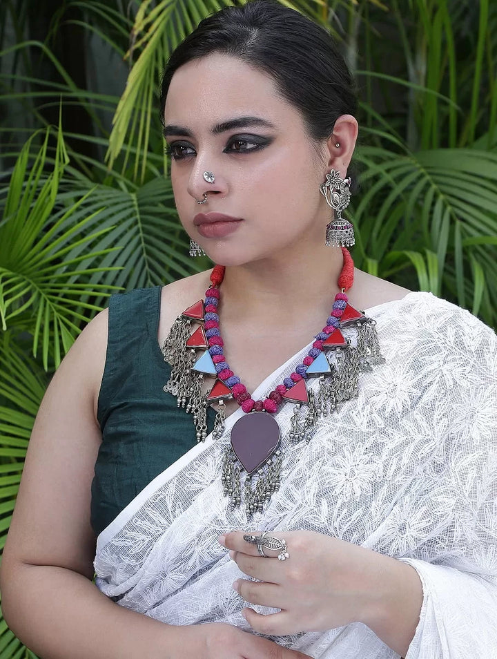 Necklace - Afghan Design With Ghungroo - Maroon | SHOBITAM