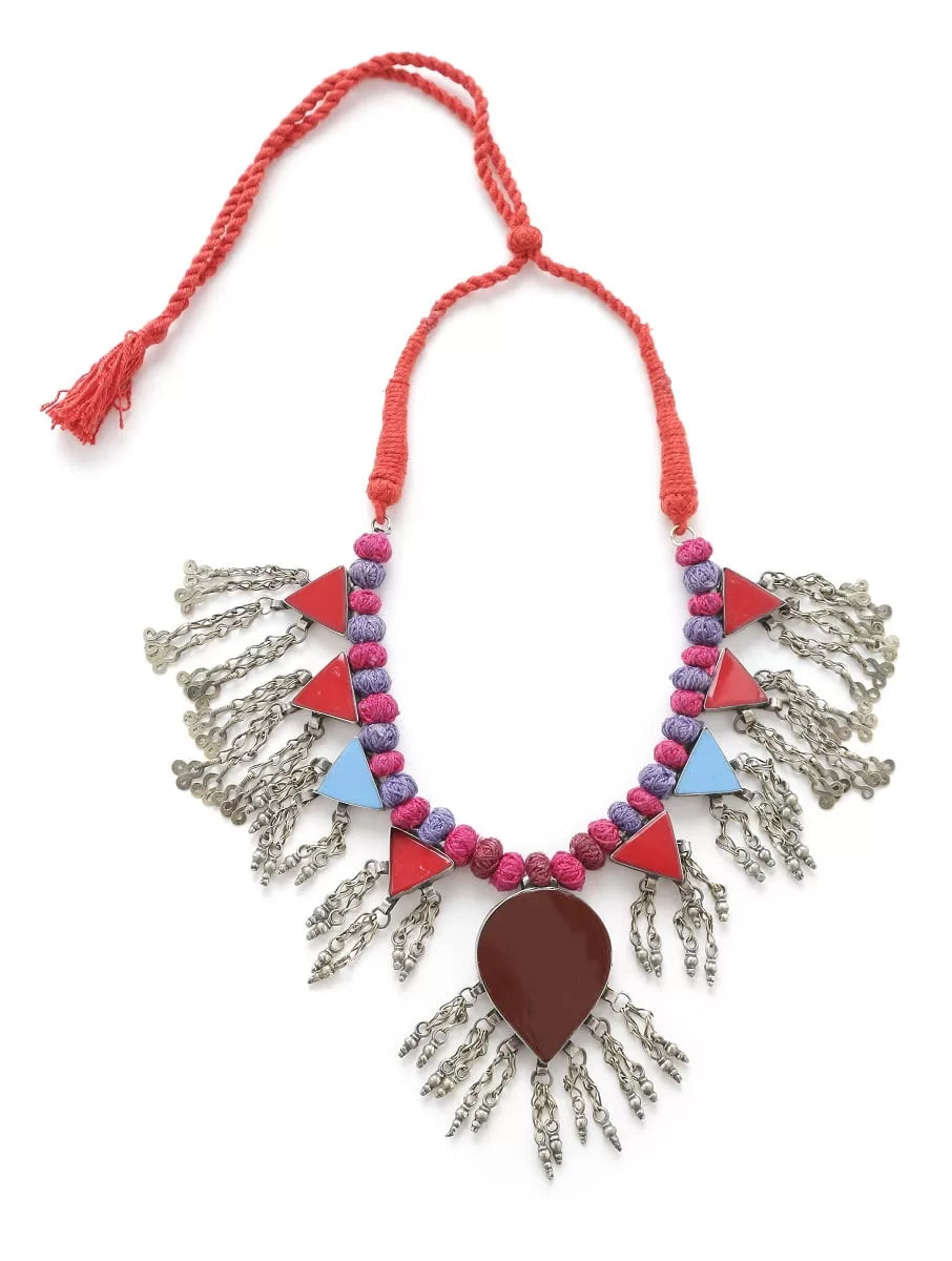 Necklace - Afghan Design With Ghungroo - Maroon | SHOBITAM