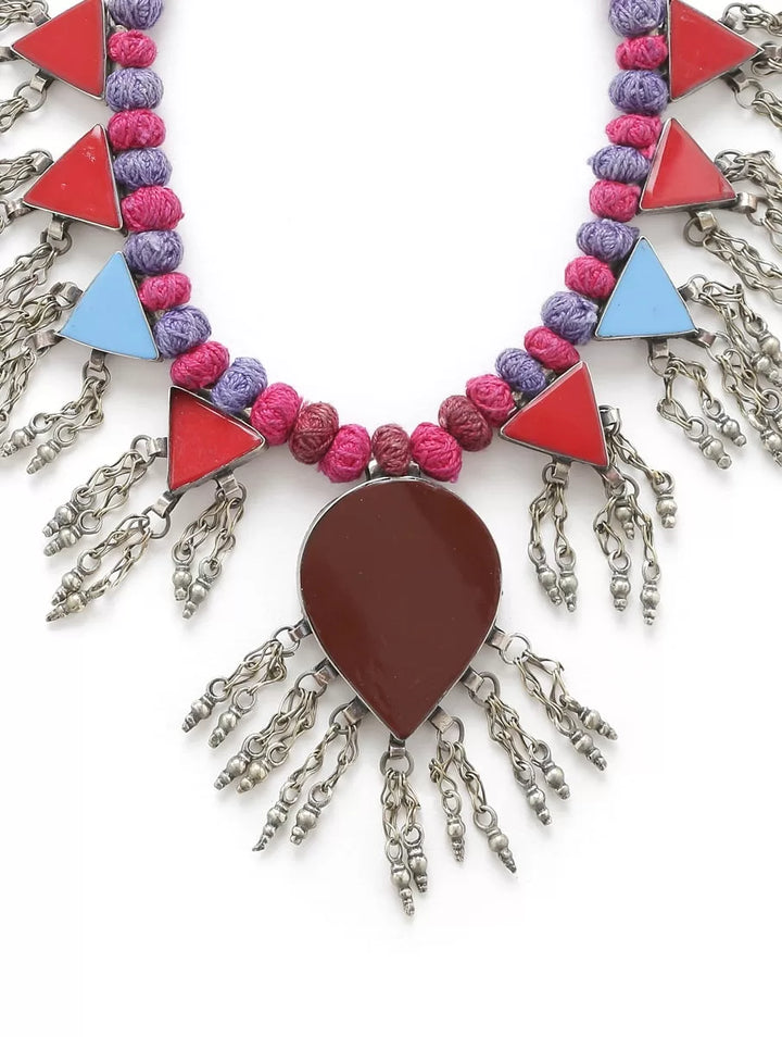 Necklace - Afghan Design With Ghungroo - Maroon | SHOBITAM