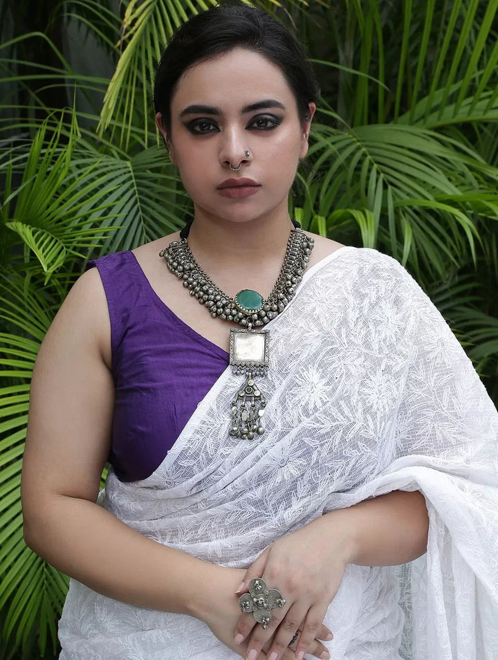 Choker - Afghan Design With Green Stone And Tassels | SHOBITAM
