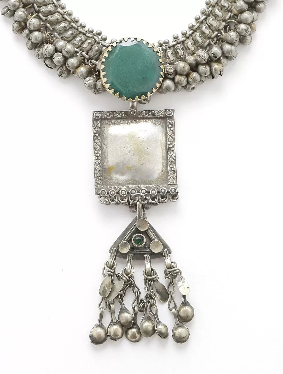 Choker - Afghan Design With Green Stone And Tassels | SHOBITAM