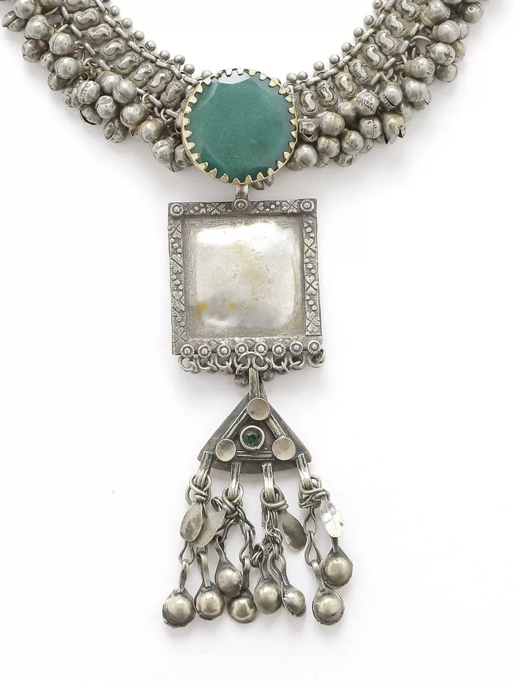 Choker - Afghan Design With Green Stone And Tassels | SHOBITAM
