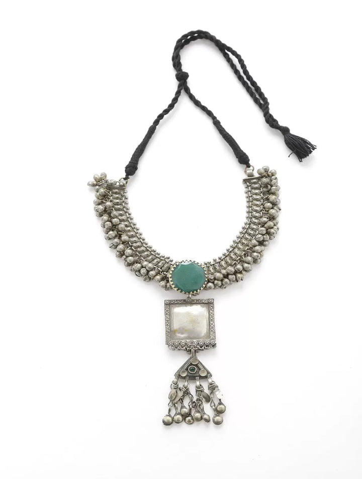 Choker - Afghan Design With Green Stone And Tassels | SHOBITAM