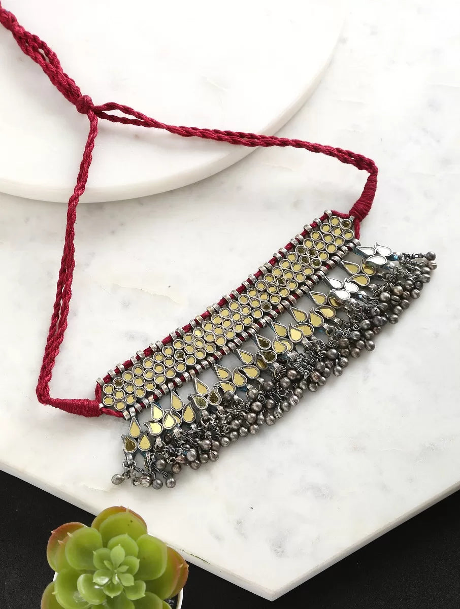 Choker Necklace - Glass with Removable Pendant - Gold Tone Glass | SHOBITAM