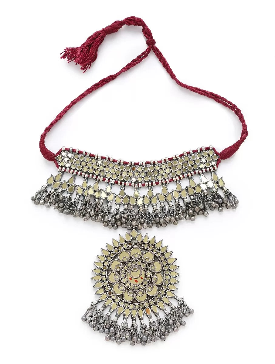 Choker Necklace - Glass with Removable Pendant - Gold Tone Glass | SHOBITAM