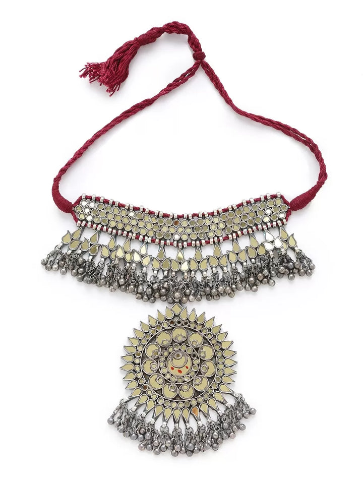 Choker Necklace - Glass with Removable Pendant - Gold Tone Glass | SHOBITAM