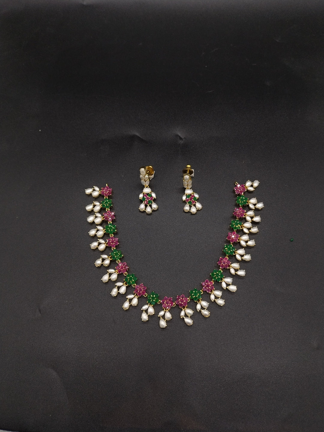 Royal Tricolor AD & Freshwater Pearl Necklace Set | SHOBITAM