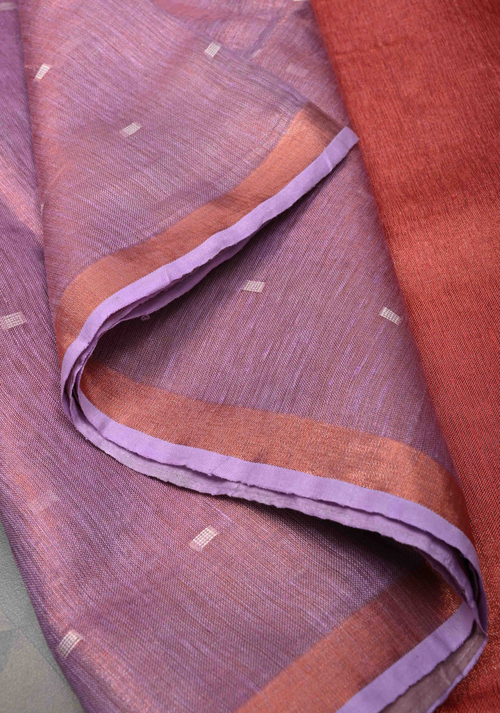 Pink Tissue Linen Saree with Thread Buttas Contrast Zari Border