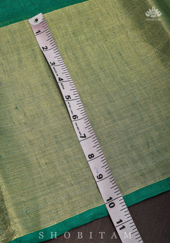 Rama Green Linen Saree with Wide Border | Shobitam Saree
