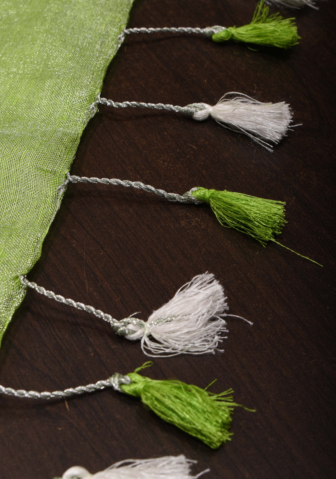 Parrot Green Linen Saree with Parijaat Flower Embroidery  | Shobitam saree