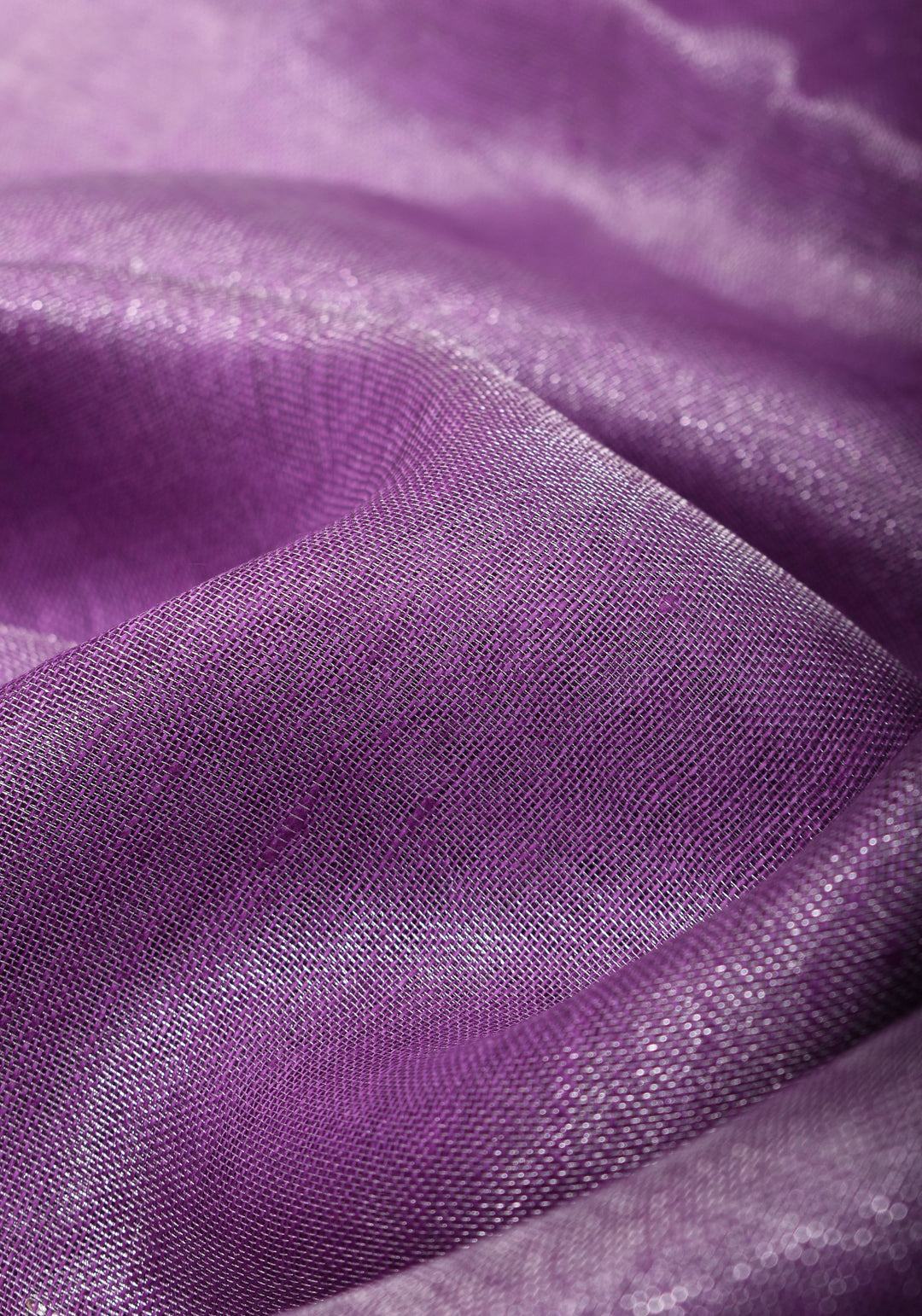 Dark Lilac Ombre Silver Tissue Linen Saree with Silver Ribbed Borders