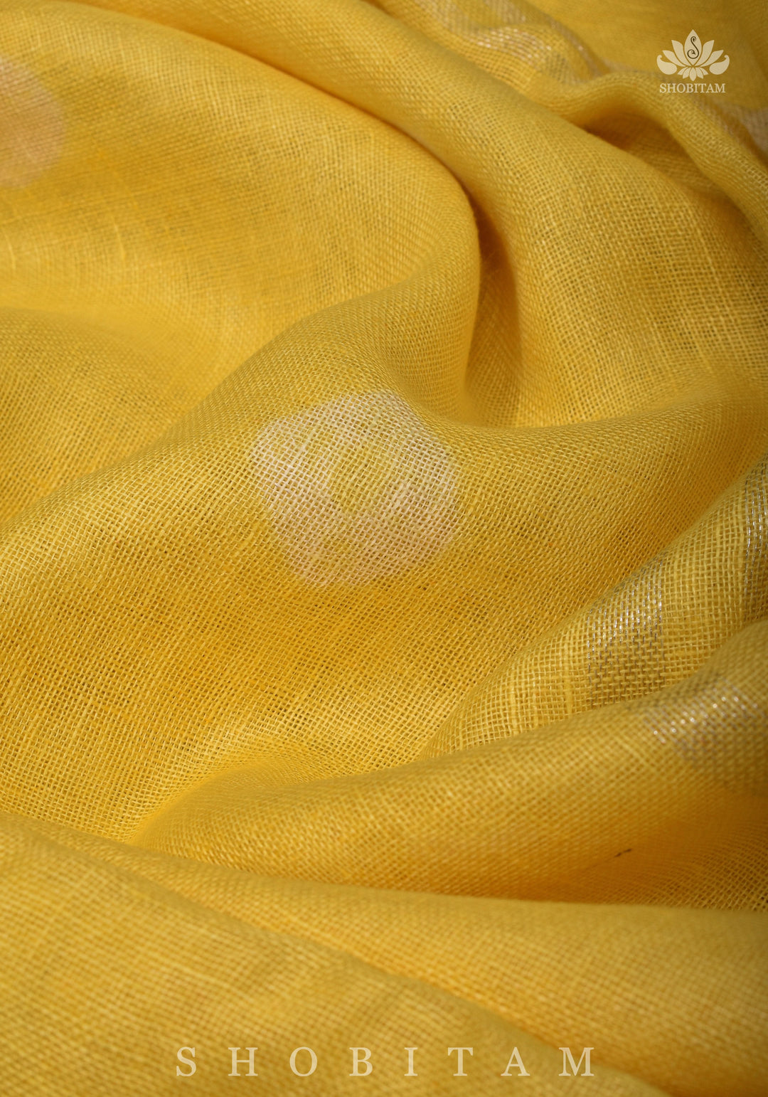 Authentic Bandini - Shibori on Pure Linen by Linen Saree with Zari Border in Sunflower Yellow