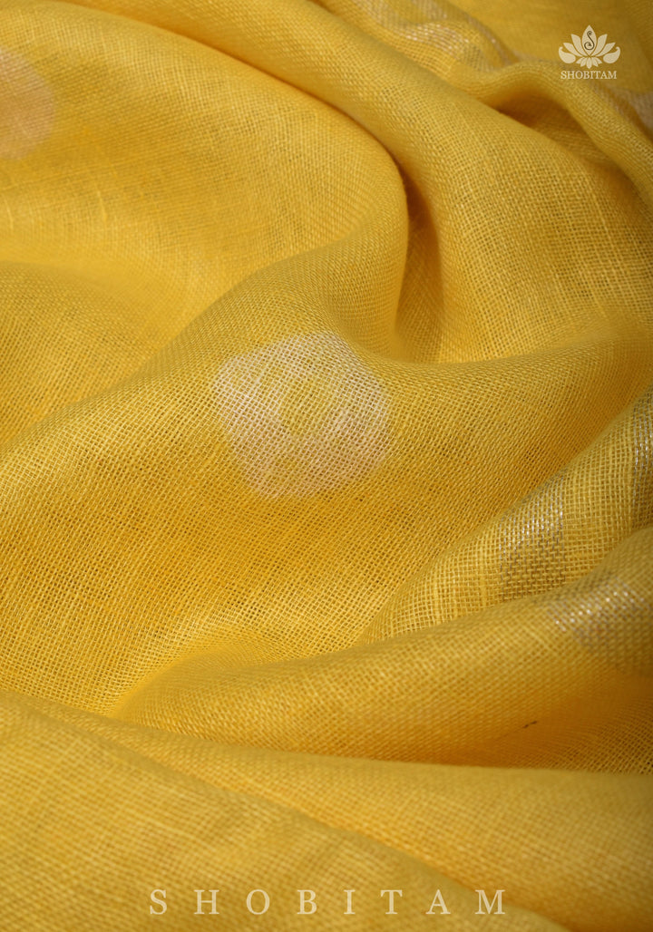 Authentic Bandini - Shibori on Pure Linen by Linen Saree with Zari Border in Sunflower Yellow