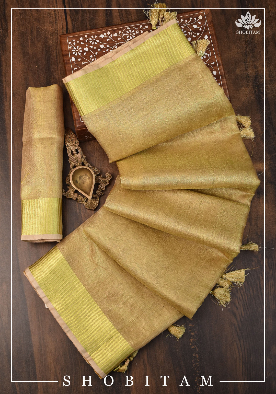 Gold Tissue Linen Saree
