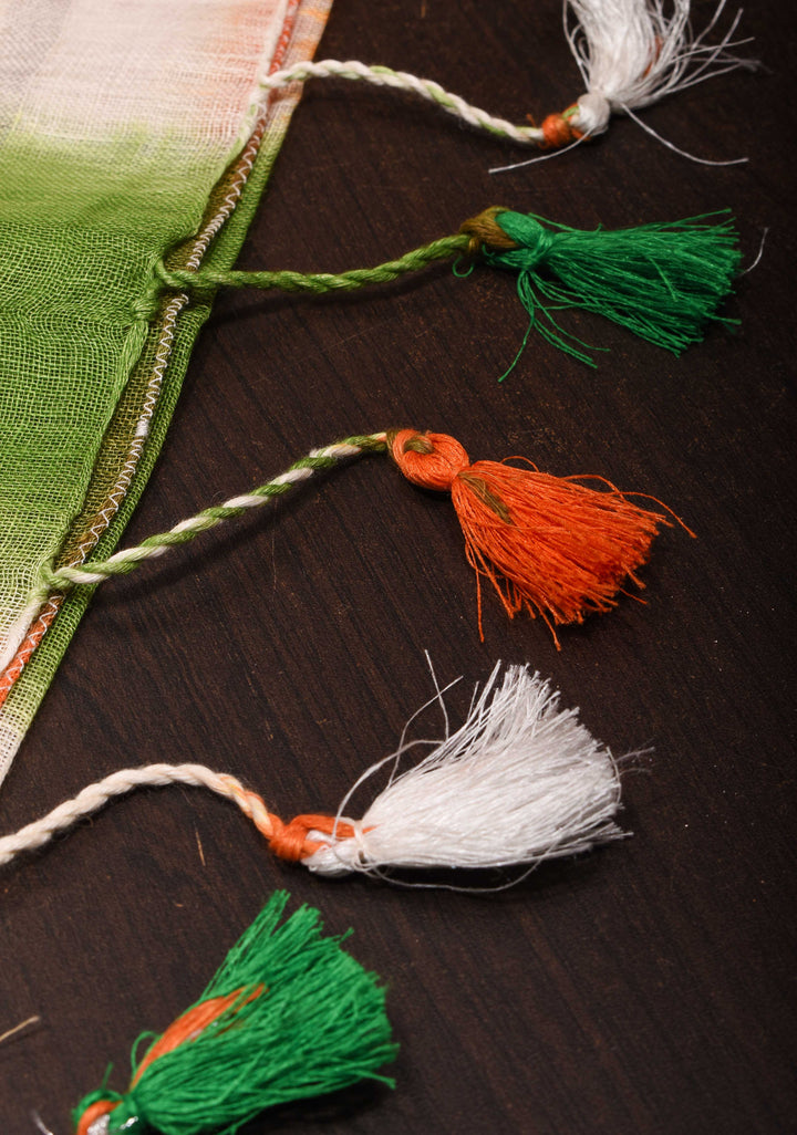 Unique Tri-color Linen Saree with Shibori Hand Pattern | Shobitam Saree