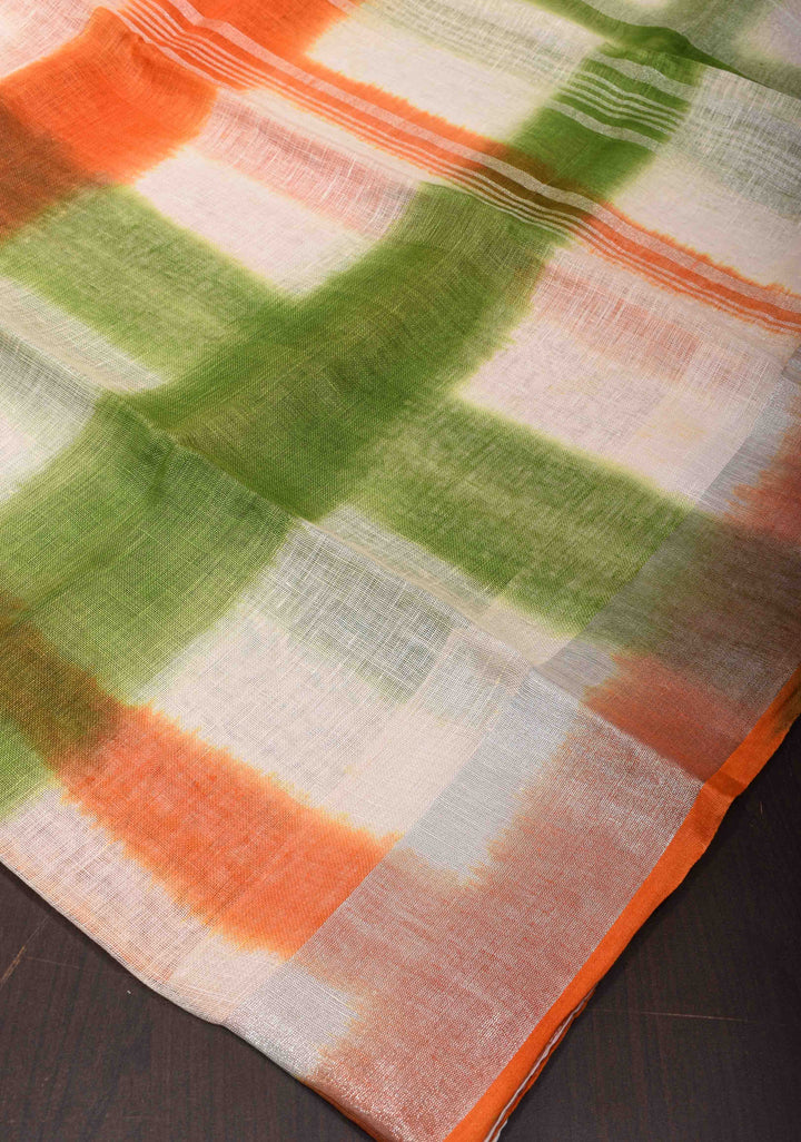 Unique Tri-color Linen Saree with Shibori Hand Pattern | Shobitam Saree