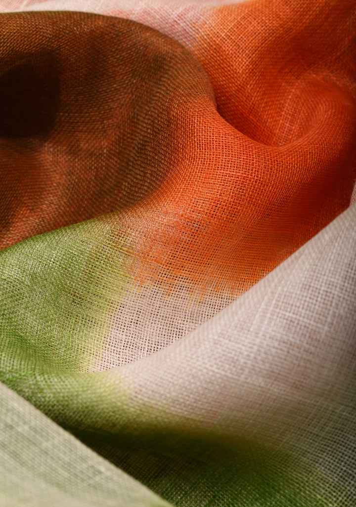 Unique Tri-color Linen Saree with Shibori Hand Pattern | Shobitam Saree